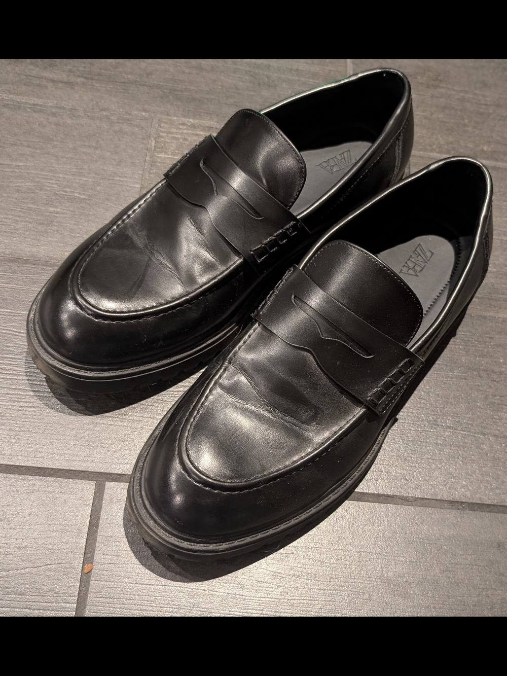Black Leather Penny Loafers Zara